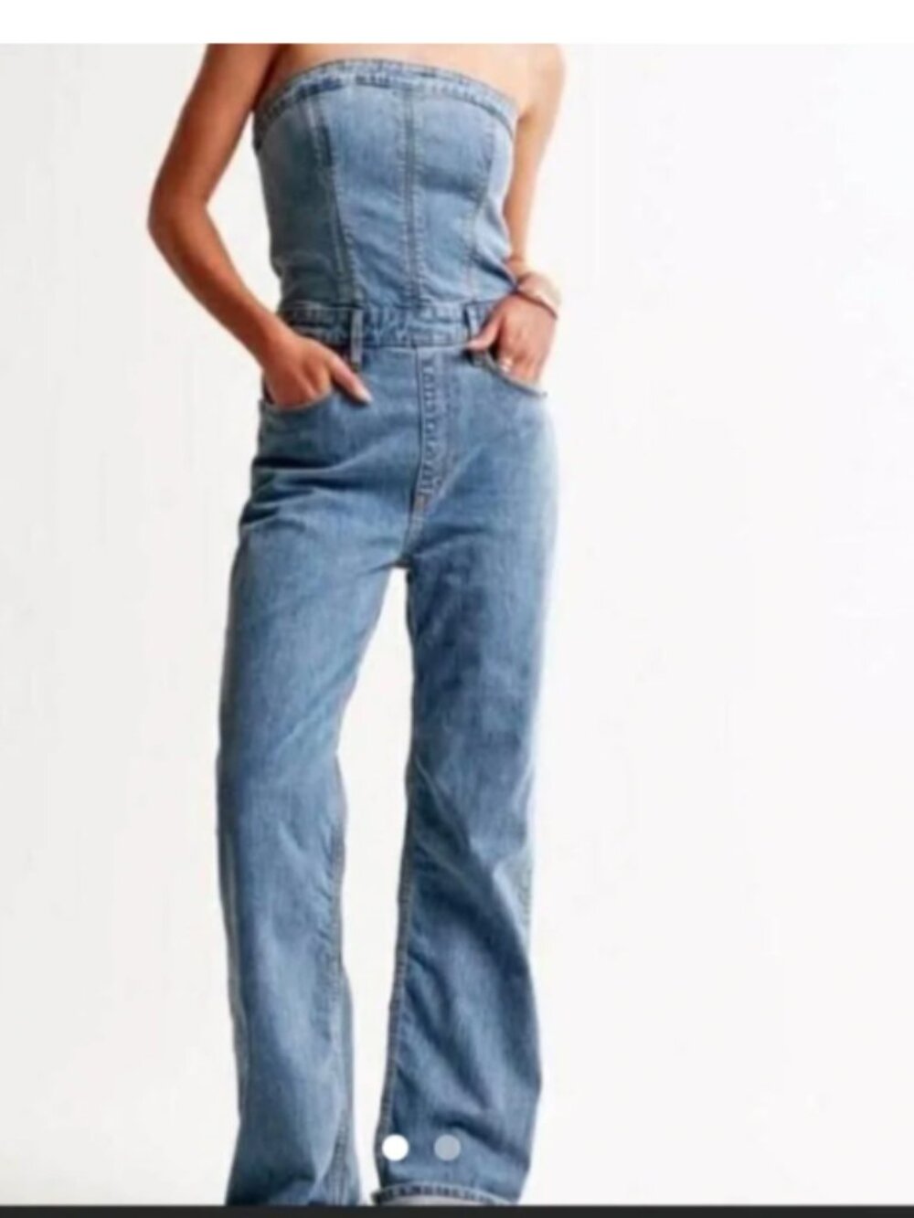 NWT Abercrombie & Fitch Belted Denim Jumpsuit Coset Tube Straight Wide Leg Sz XS